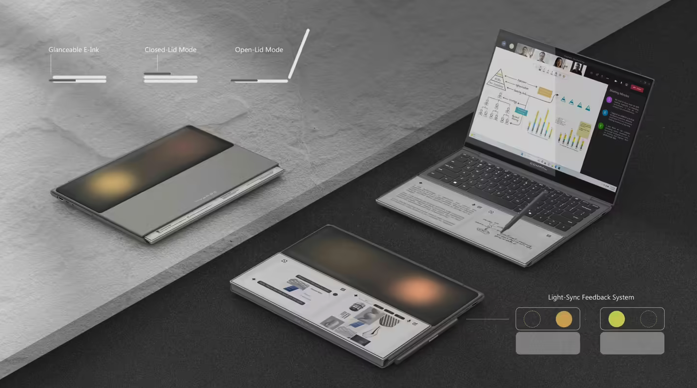 仁宝展示AI Book概念笔记本 创新配备C面大尺寸E-ink墨水屏